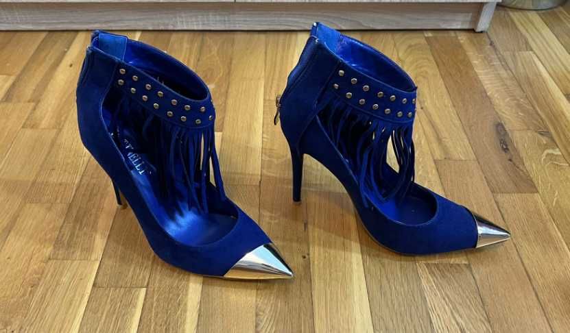 Pantofi Stiletto din imitatie de piele intoarsa, albastri, noi, 37
