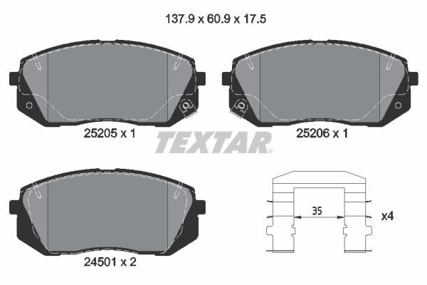 Set plăcuțe frână,frana disc TEXTAR 2520501 - Hyundai KIA