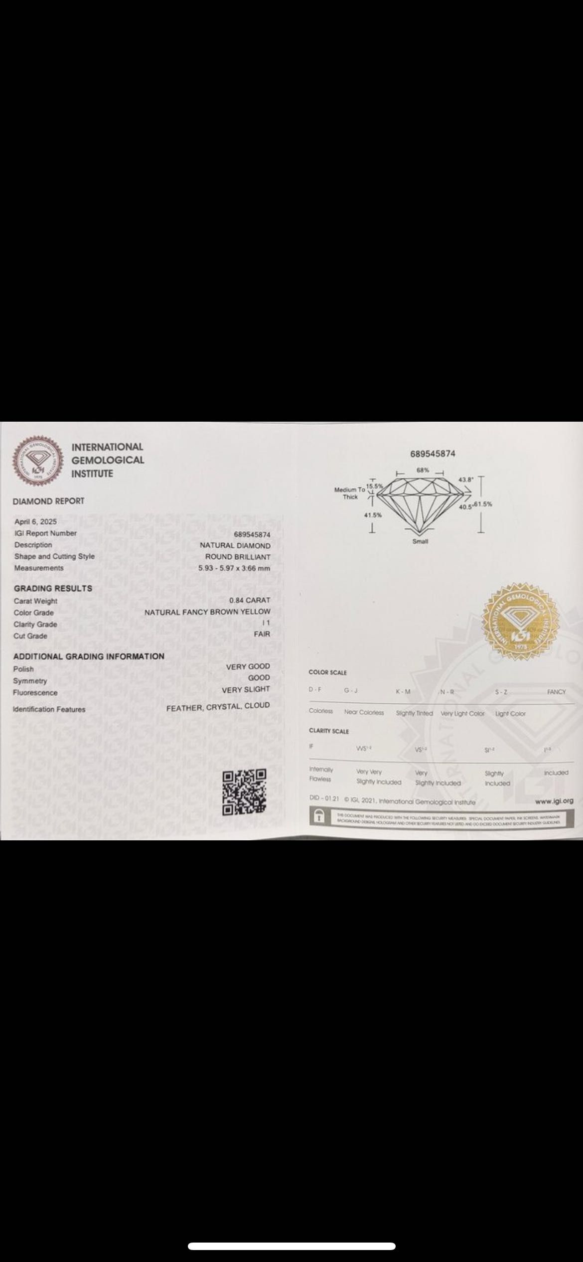 Diamant natural 0,84 ct