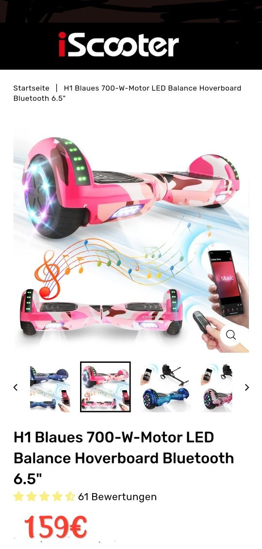 Hoverboard iScooter H1 700w noi in cutie