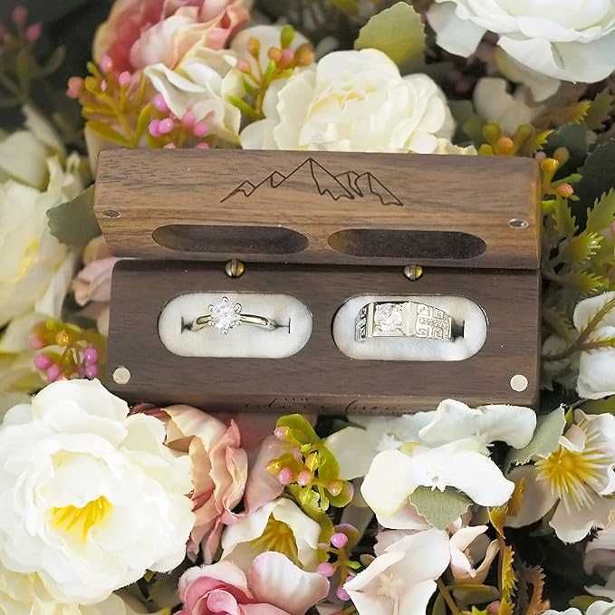 Cutie din lemn pentru 2 inele de nuntă - Rustic Vintage