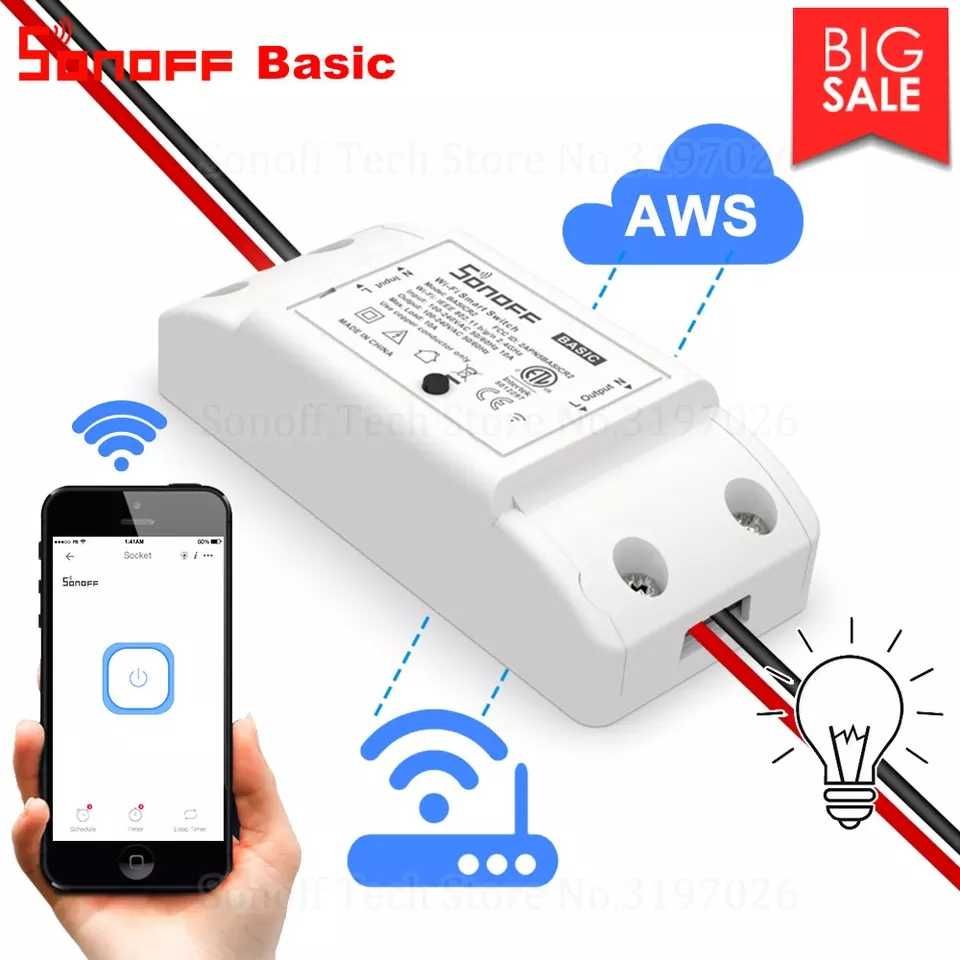 Smart Switch Sonoff basic Wi-Fi ключ,смарт умен контакт, реле TH16