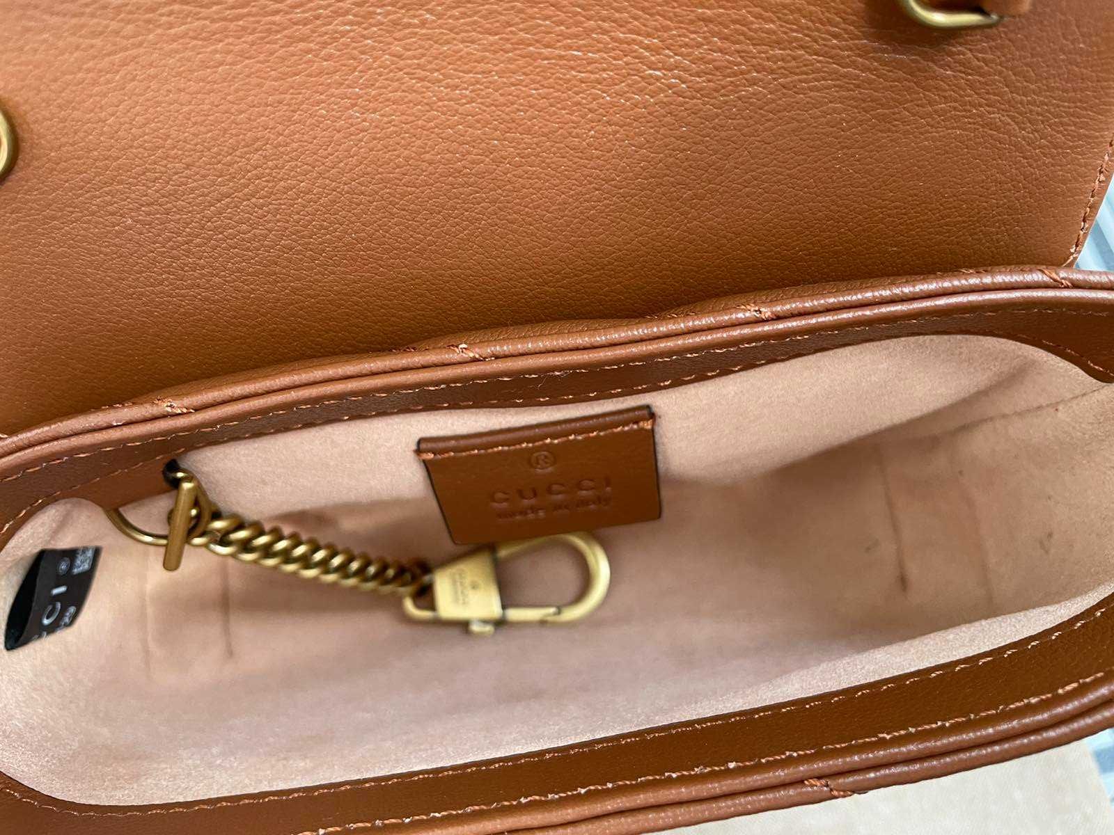 Gucci Чанта Marmont Супер мини Гучи Кафява кожa Златно Лого Оригинална