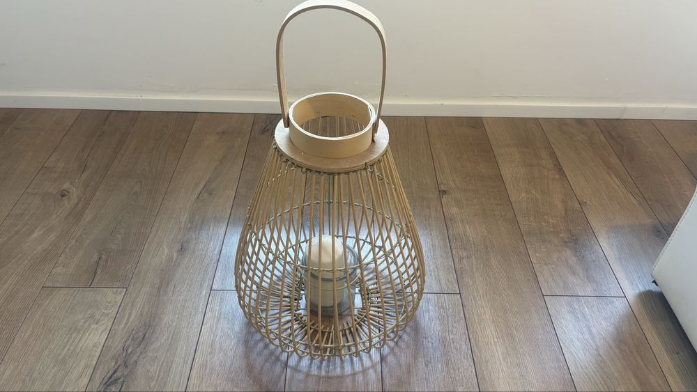 Decoratiune suport cu lumanare, lemn deschis, 340x340x410 mm