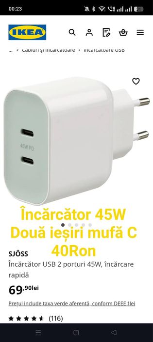 Incărcător 45 W mufa C