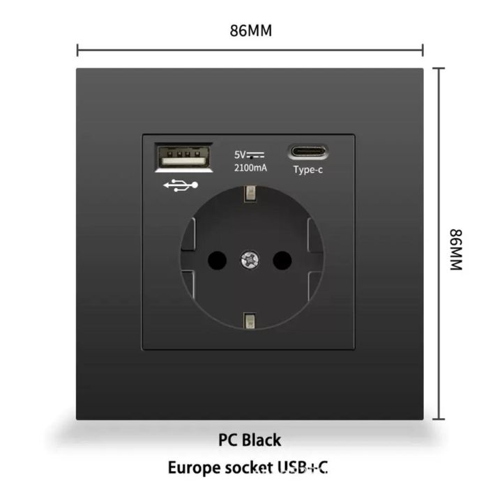 Розетка черная и белая Type-C, USB