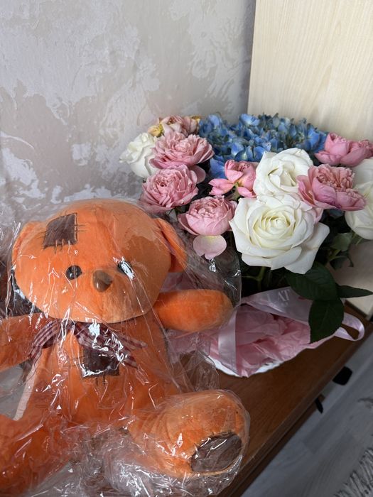 Цветок +мишка в подарок