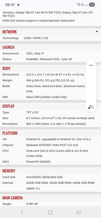 Tableta SM-T220 Samsung