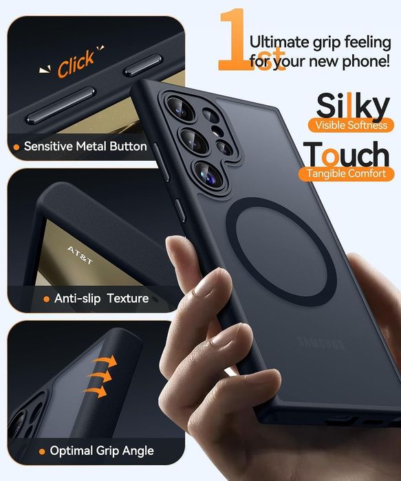 Матов magsafe кейс за samsung galaxy s24 ultra - черен