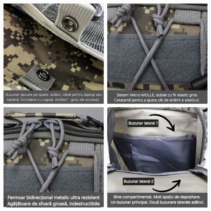 Geantă/Borsetă de piept/spate Army Molle Camuflaj. Buzunare ascunse.