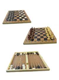 Набор игры шахмат шашки нарды 3в1 из дерева 34×34см