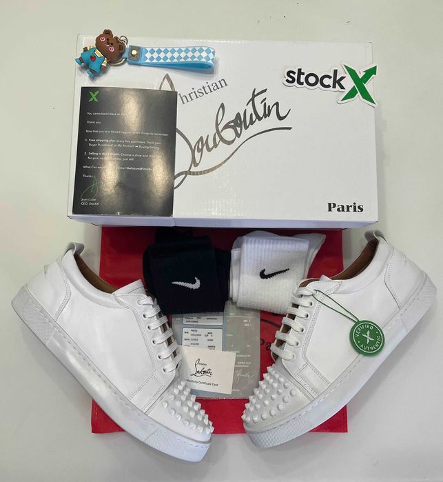 ELEGANT Louboutin Red Bottoms Low White с шип (от/до 40-44 номер) LUX