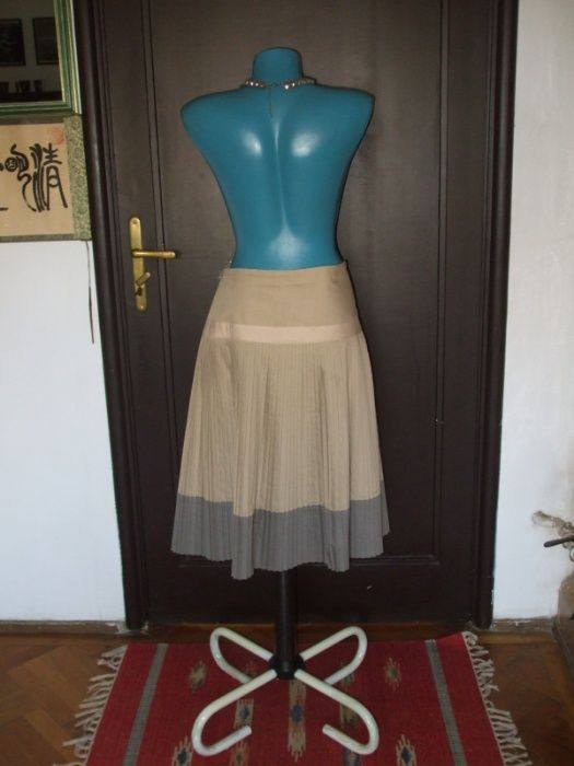 Fustă plisată din bumbac BEJ+GRI_brand spaniol GOSHA