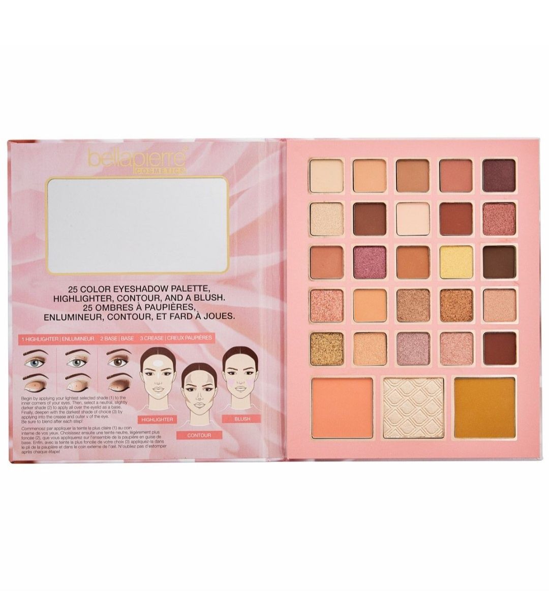 Палитра Bellapierre cosmetics за лице с 25 нюанса сенки за очи, руж ,