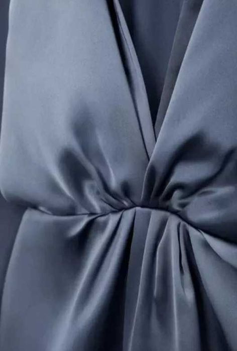 Zara rochie mini maneca lunga gri petrol bleu / gri noua satin decolte
