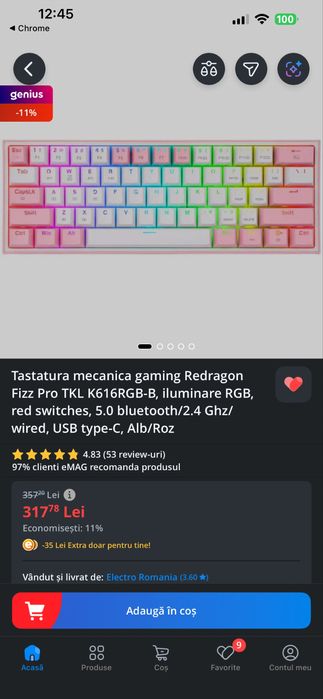 Tastatura mecanica Redragon, switch-uri rosii