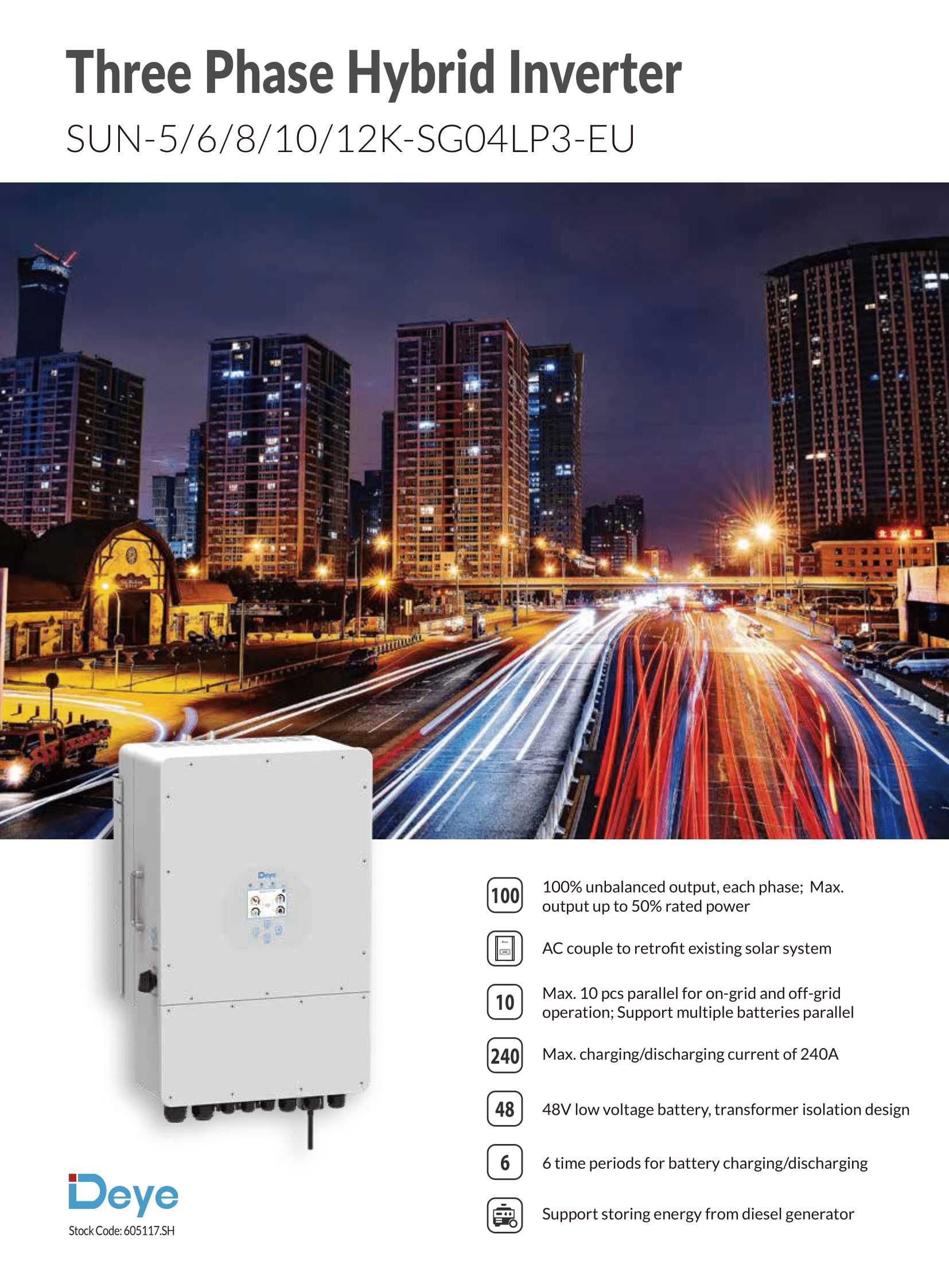 Трифазен нисковолтов хибриден инвертор Deye 10KW, SUN-10K-SG04LP3-EU