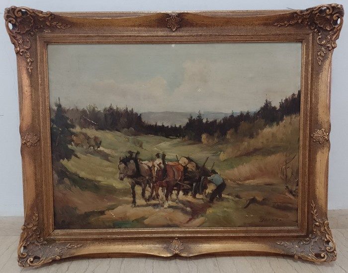 Ulei pe panza o lucrare veche semnată încadrata într-o ramă Blondel di