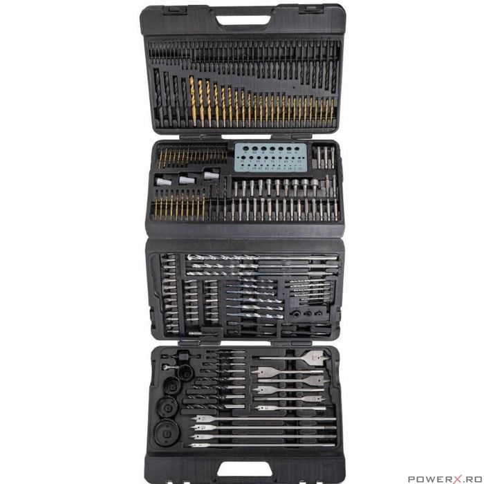 Trusa, set 204 burghie pentru lemn,metal, beton, biti, Powermat