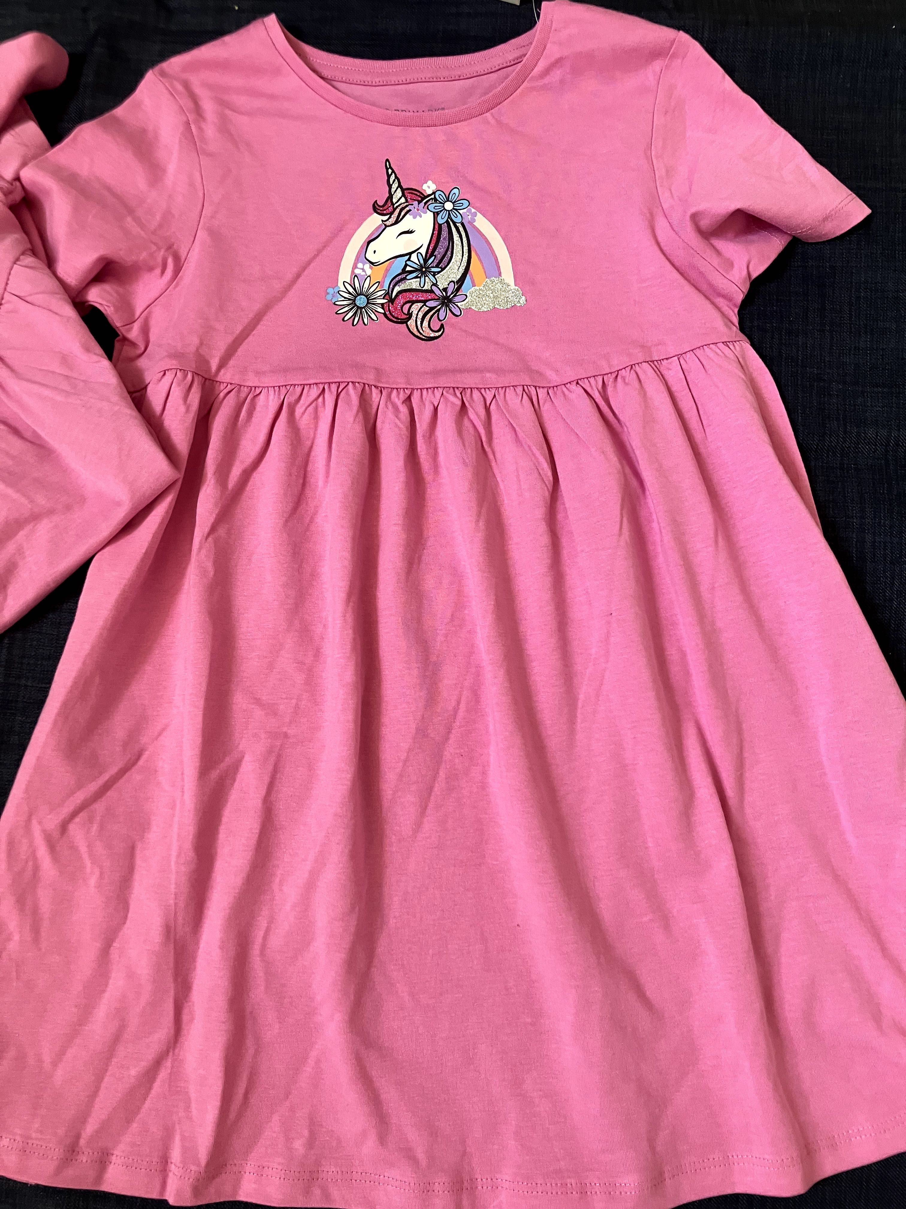 Летни детски рокли , Unicorn , къс ръкав , розов, 6-7 г и 7-8 г,15лв