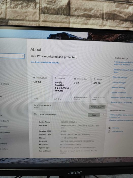 Calculator / PC Gaming light/ Office – Intel i5-2310 + GTX 1060 3GB