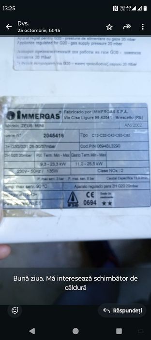 Calorifere sh ,piese sh ct imergas Zeus mini și boiler