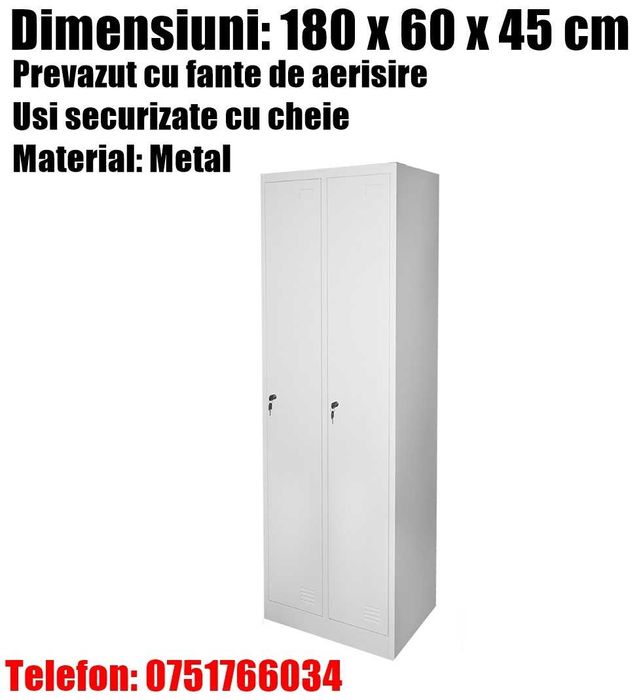 Dulap Metalic Dublu Vestiar Usi Chei 180x60x45cm LivratGRATUIT
