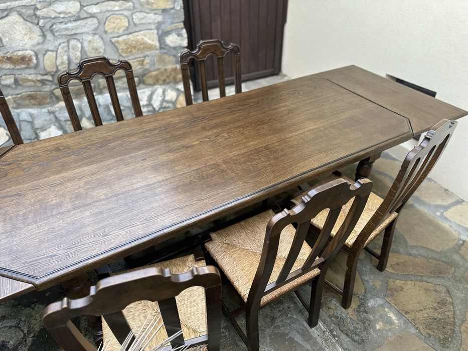 Масивна трапезна маса с 6 стола