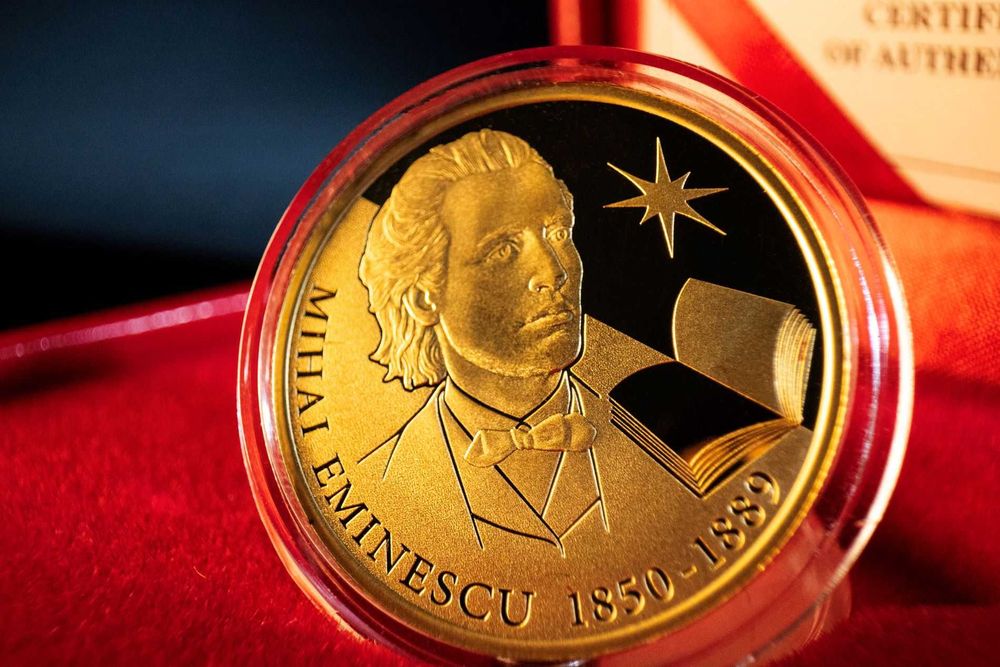 Monedă Aur: Mihai Eminescu — 50 lei — RM — 2025