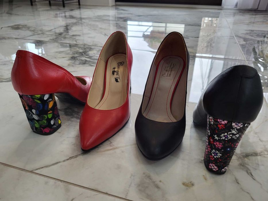 Pantofi piele naturala Corvaris Marimea 35 Negru si Rosu