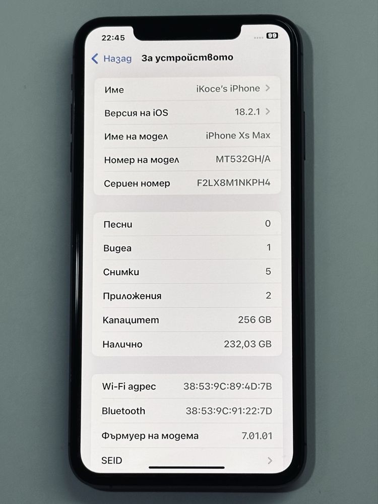 iPhone XS Max Black 256GB 100% battery