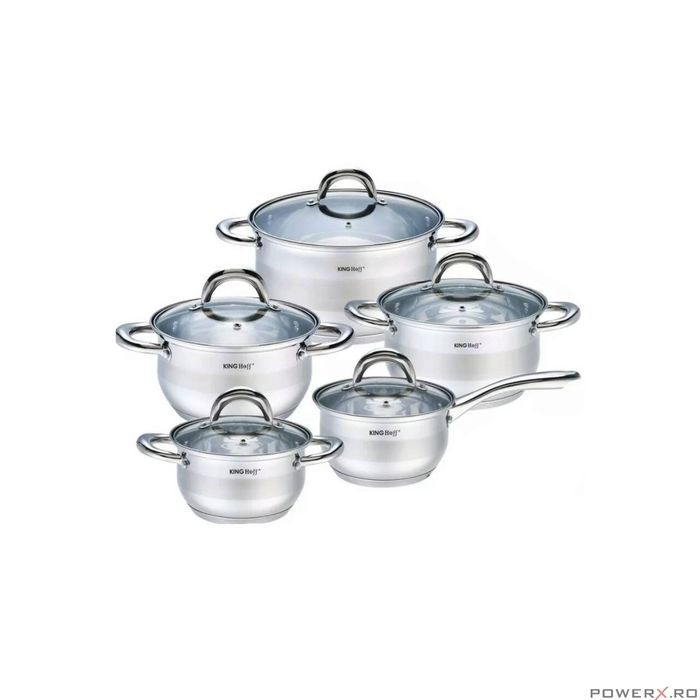 Set 5 oale cu capac, Inox, dimensiuni 16/16/18/20/24cm, Fund termic