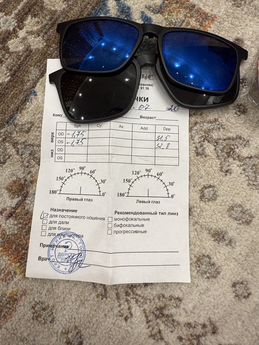 Чехол с насадками от очков + очки для зрения -1,75