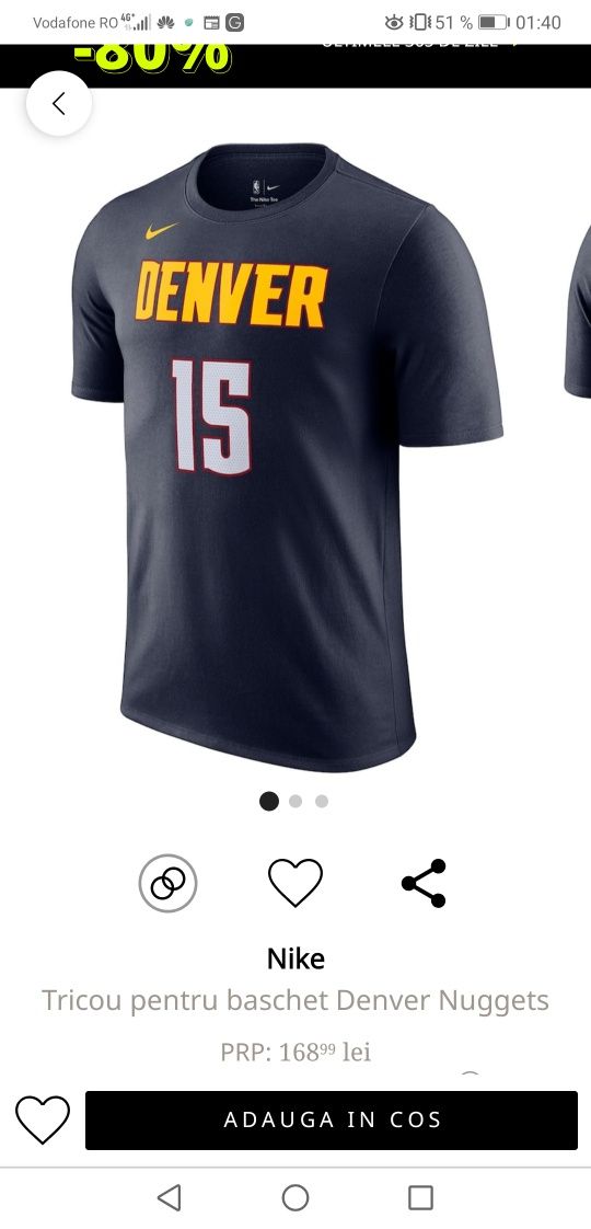 Tricou baschet Denver Nuggets, nou.