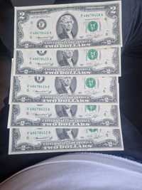 Vând bancnote 2 dolari serie de 5 1976