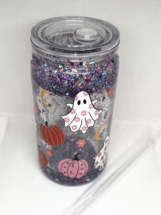 Pahar cu capac si pai Snowglobe Halloween