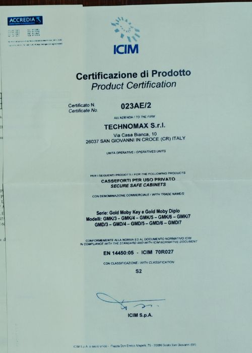 Seif Technomax GMD4, certificat EN 14450 S2,antiefractie