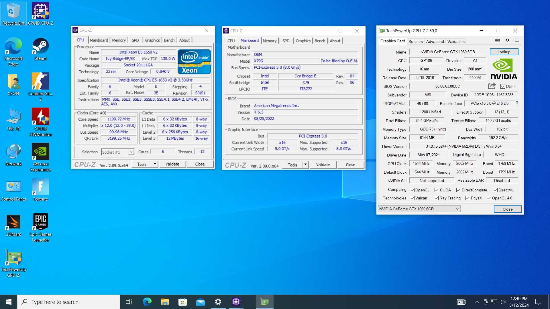 Intel Xeon E5-1650 V2, OEM X79, GTX1060 6GB, 32GB, SSD240GB, HDD500GB