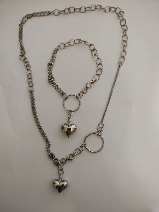 Set lanț și brățară pandantive inima