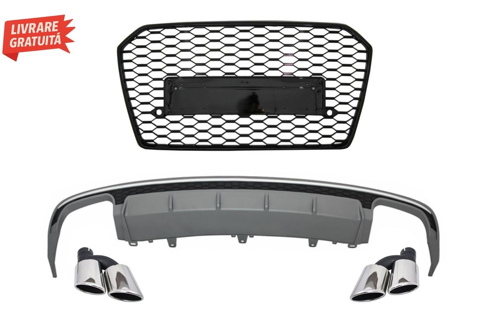 Difuzor Bara Spate cu Ornamente toba si Grila Bara Fata Audi A6 4G Facelift (2015-- livrare gratuita