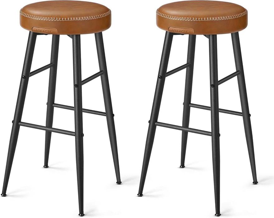 Set 2 scaune de bar, 45 x 45 x 76 cm, sezut tapitat, maro inchis