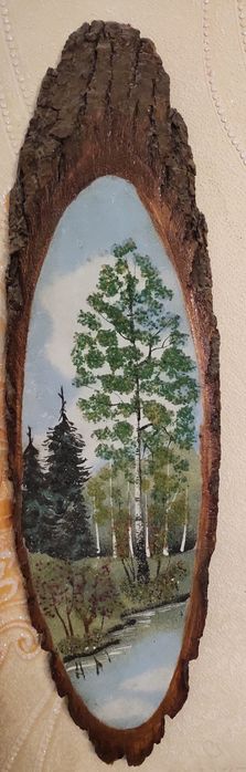 Картины на срезе дерева из каменной крошки 3 шт. Берёзки