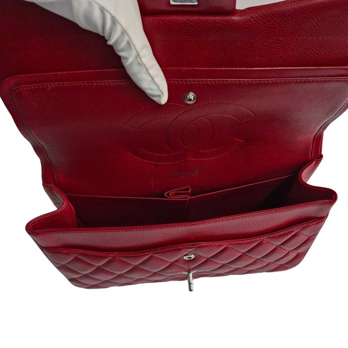 Liquid Money vinde - Poseta Chanel Timeless Classic Jumbo Red, silver