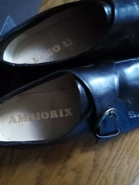 Pantofi piele lux marcă AMBIORIX noi ,culoare negru 40, lucrati manual
