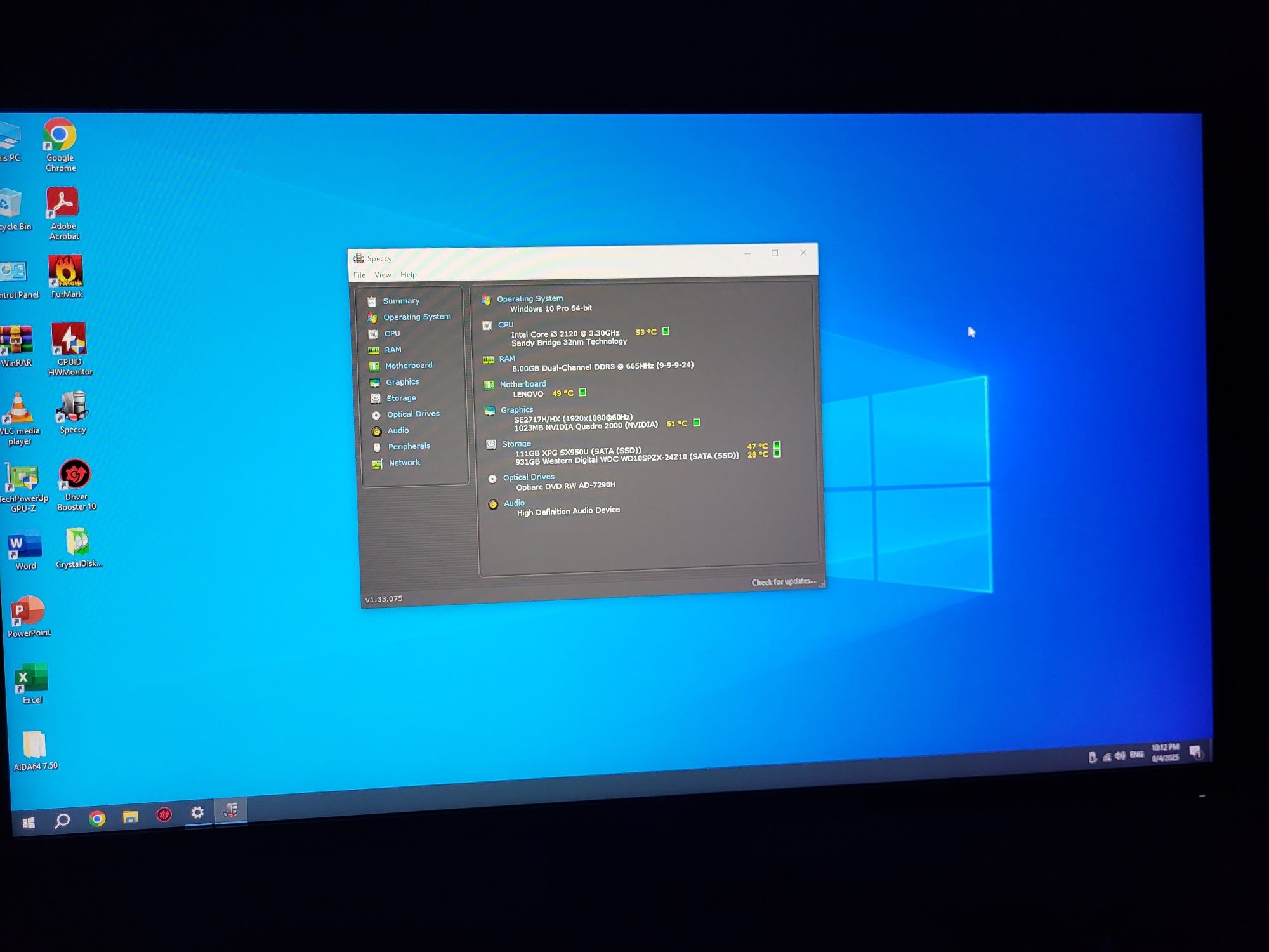 PC Intel Core I3-2120 3.3Ghz 8Ghz DDR3 SSD120Gb+Hdd1Tb Quadro 2000 1Gb