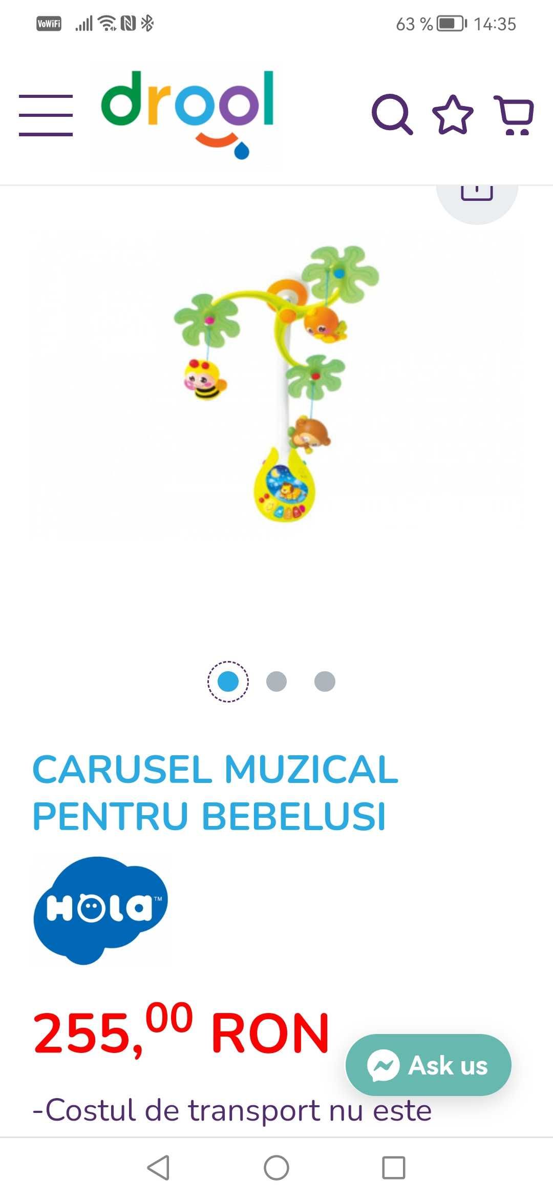 Carusel muzical jungla cu păsări textile