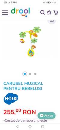 Carusel muzical jungla cu păsări textile