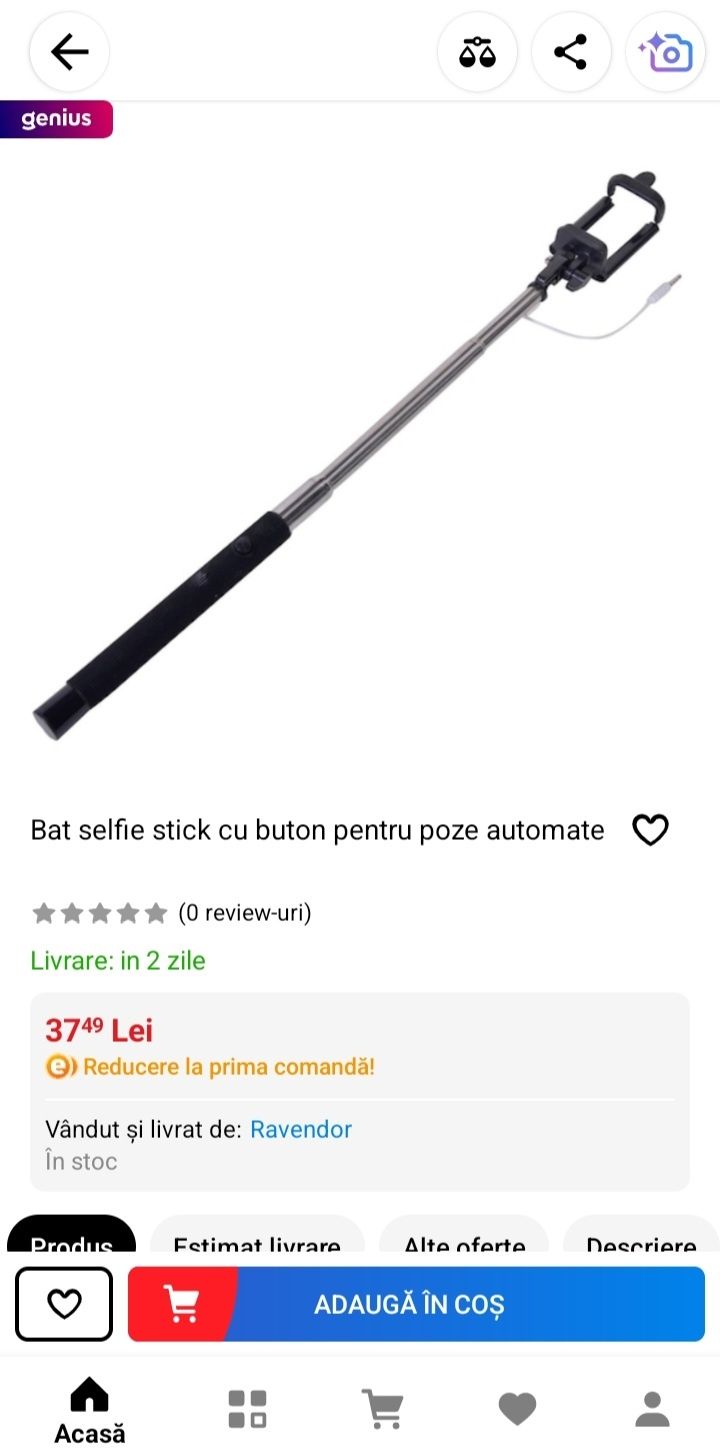 Bat Selfie Stick cu buton pentru poze automate