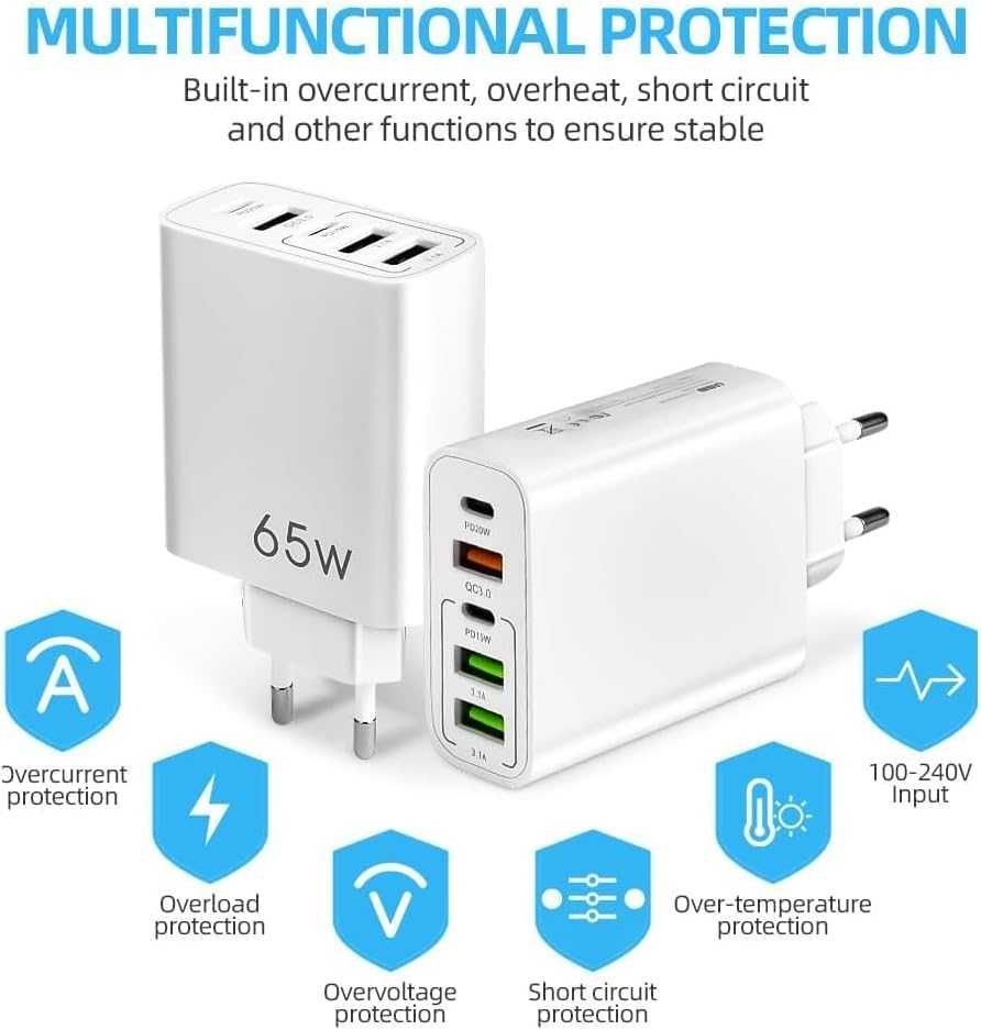 Зарядно за телефон 220V 5 USB порта 65W Digital One SP00987 pkg057