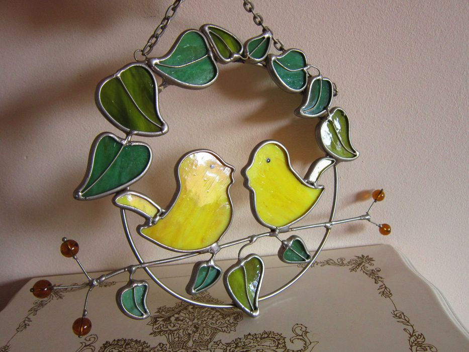 cadou rar Suncatcher Păsărele sticla vitralii  stil Tiffany Art Deco